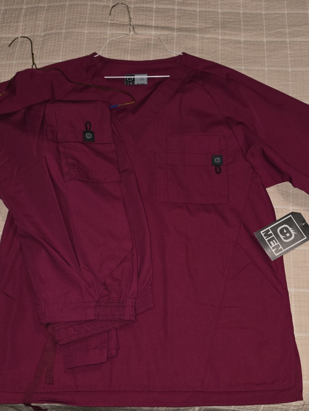 WonderWink Men's Button-Down Shirt Set in Burgundy